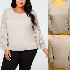 Alfani Metallic Tiered Sleeve Bubble Top Plus 1X